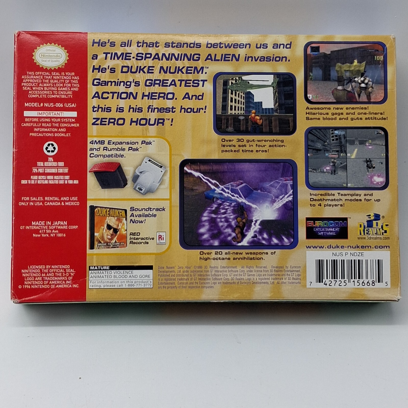 Nintendo 64 Duke Nukem Zero Hour N64 Authentic Empty Box Only No Tray