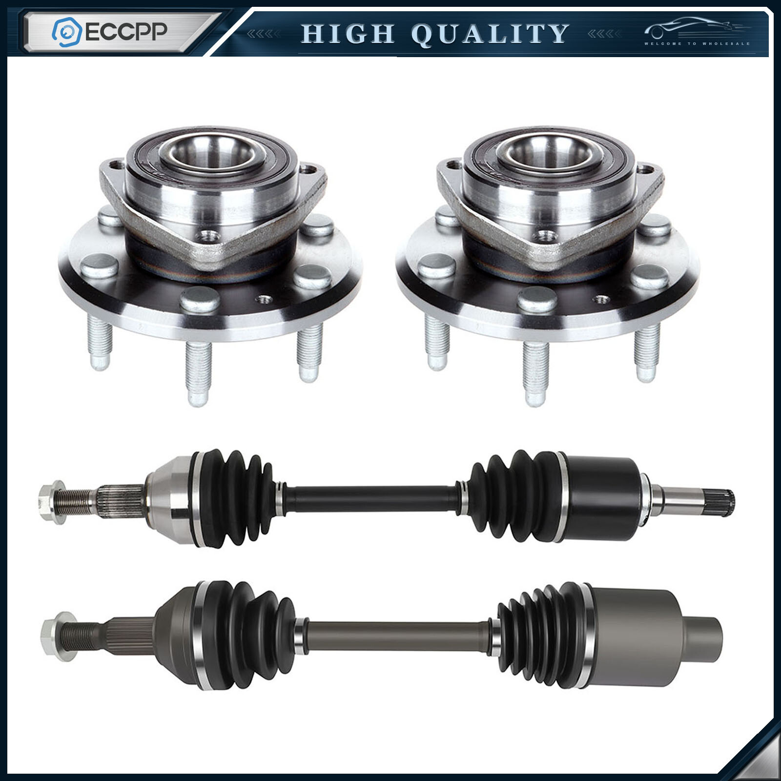 (2) CV Axle + (2) Wheel Hub Bearing Front For 2008-2017 Buick Enclave GMC Acadia