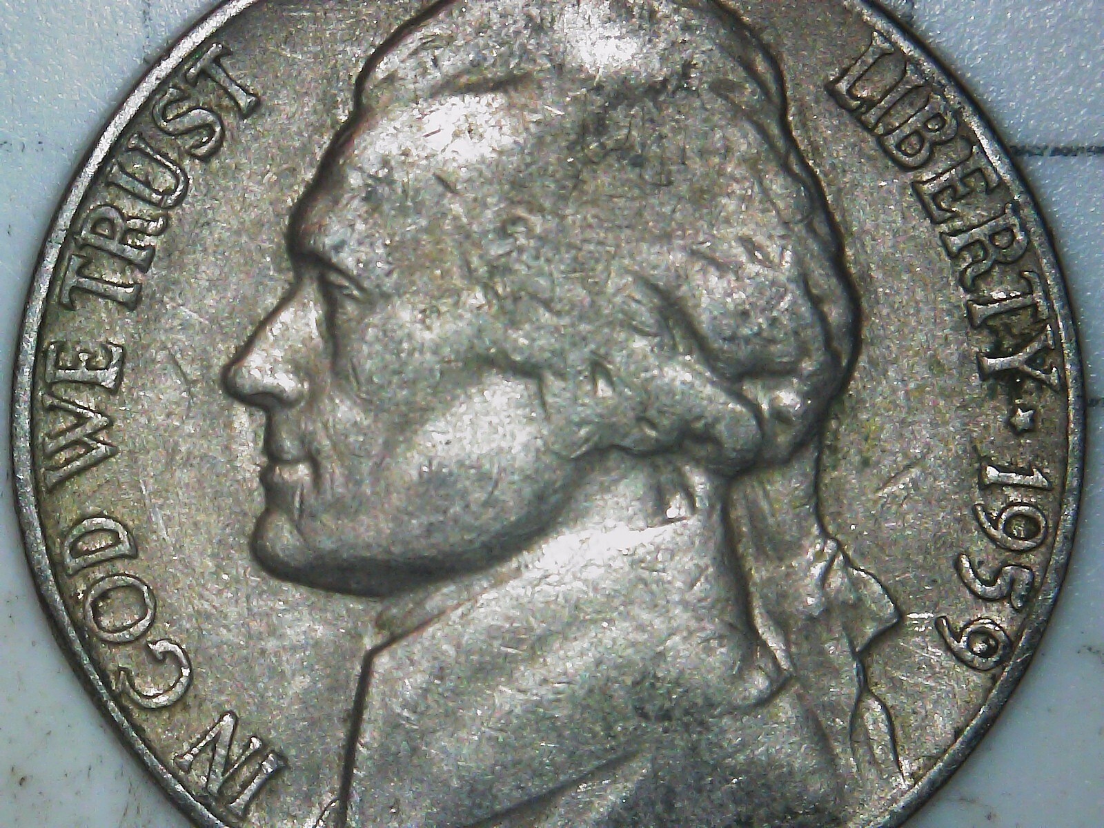 1959 D JEFFERSON NICKEL REVERSE DOUBLING ON UNITED STATES. VARIETY ERROR