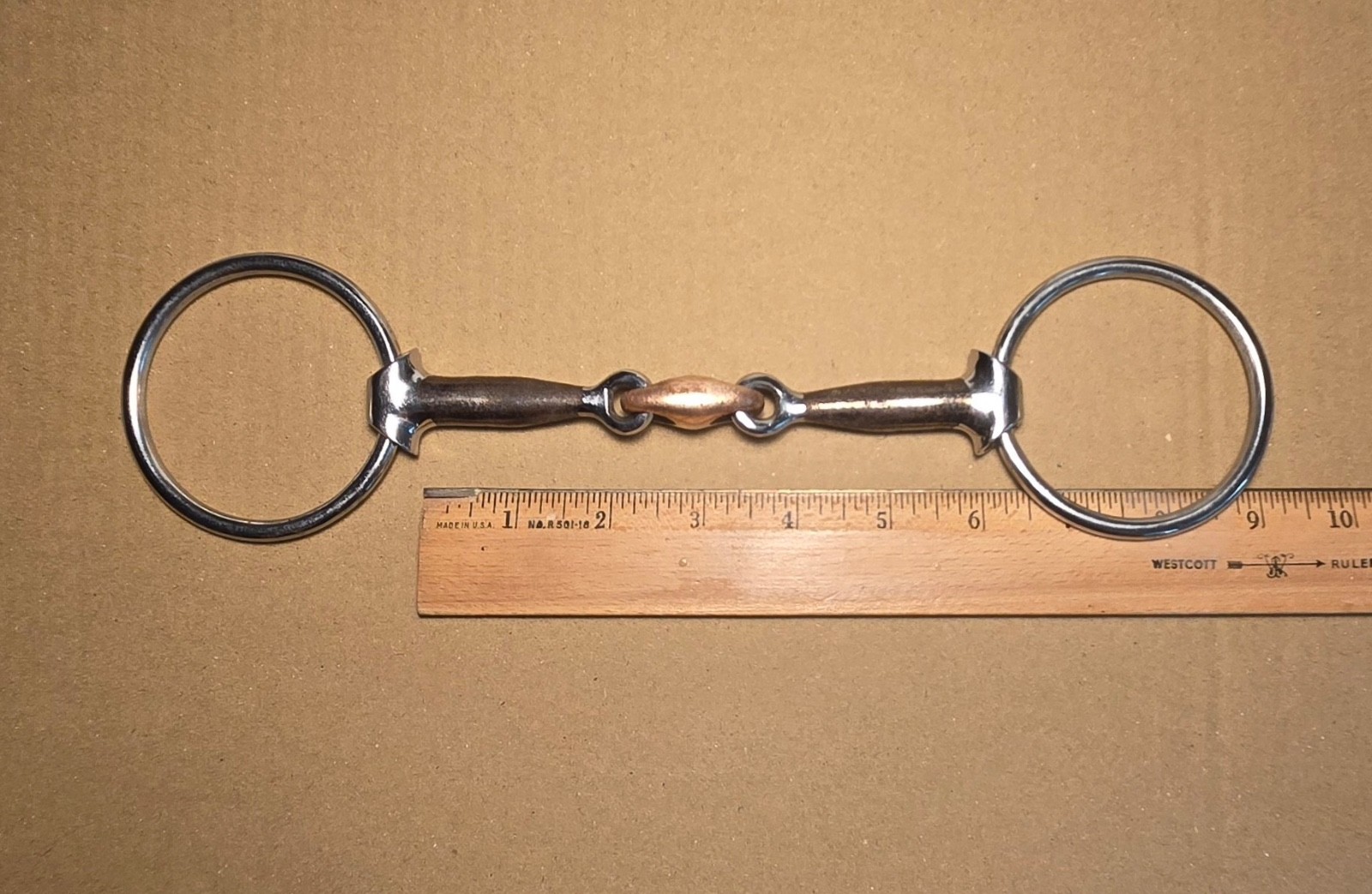 Eggbutt Loose Ring Sweet Iron, copper lozenge snaffle size 5.75 14mm FREE SHIP!