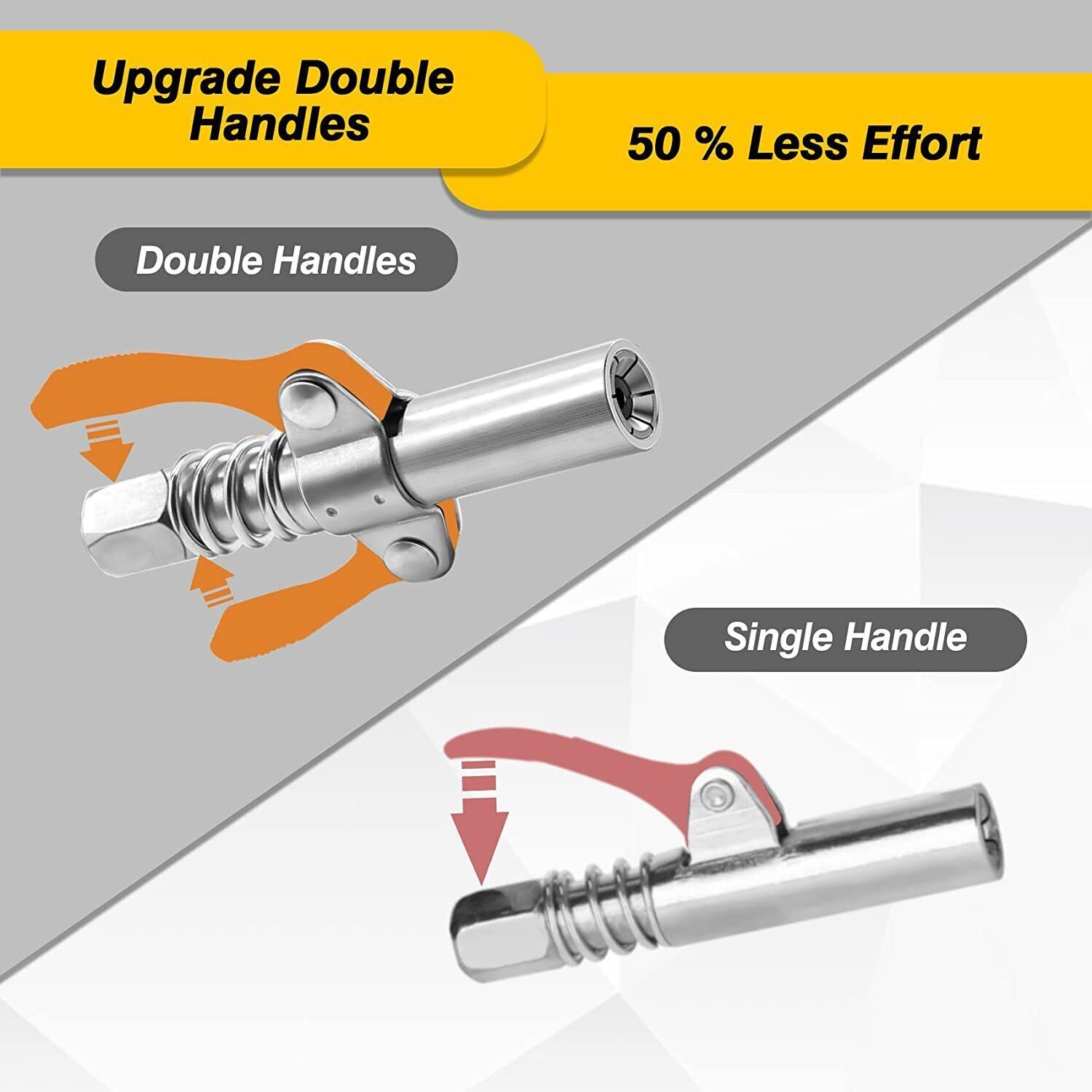 Grease Gun Coupler Double Handle Quick Release Lock On Coupling w/11.8" Hose