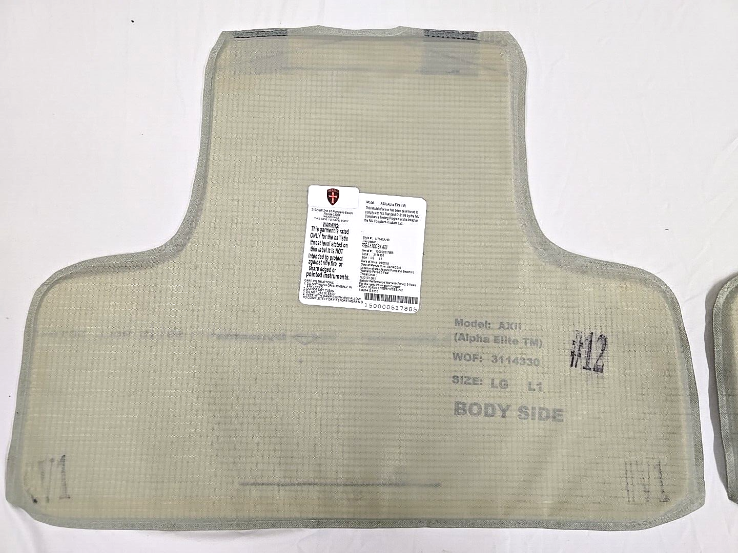PB Alpha Elite AXII Soft Armor Inserts Large Front/Back