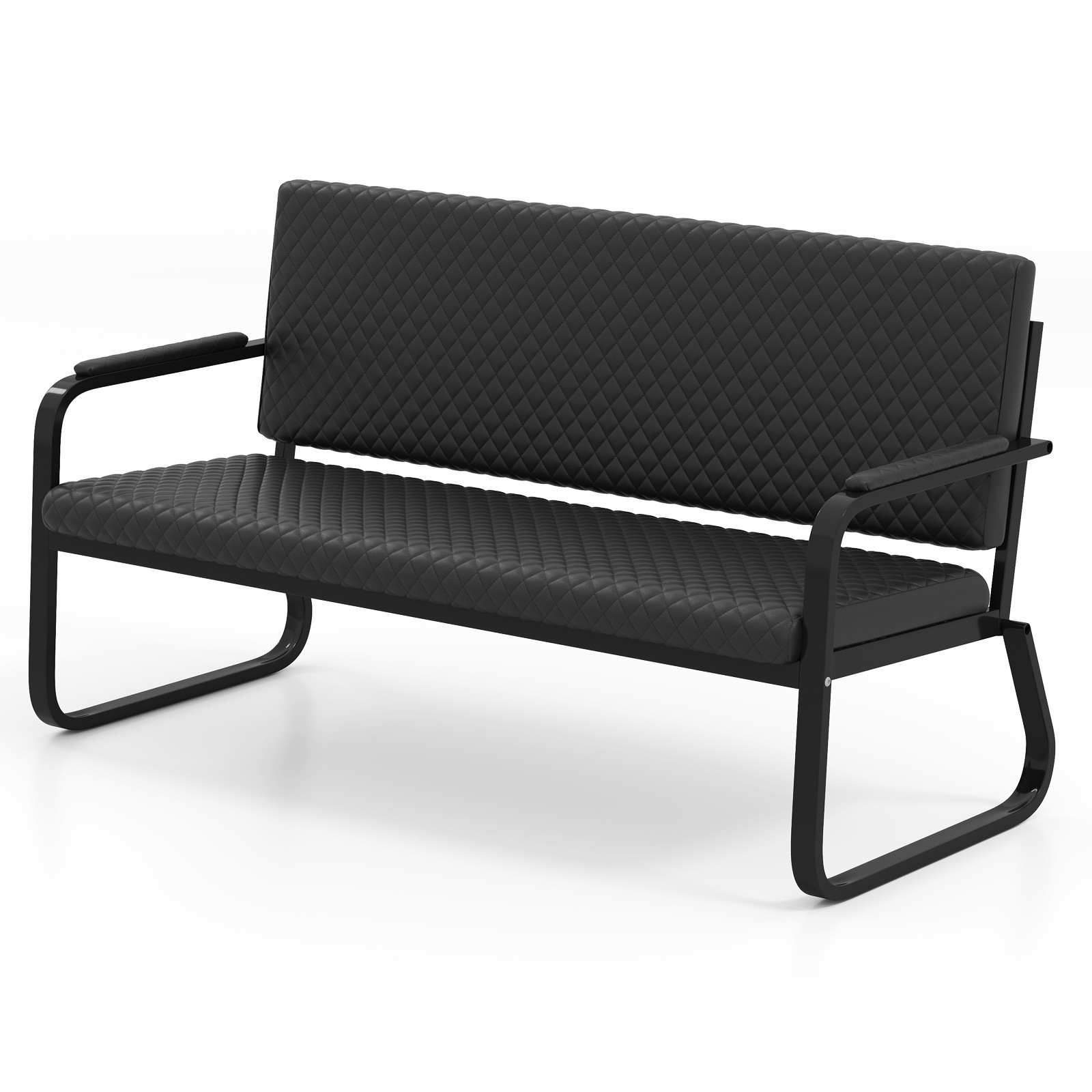 Black Waiting Chair Guest Reception Seating Bench Barbershop Beauty Salon Office