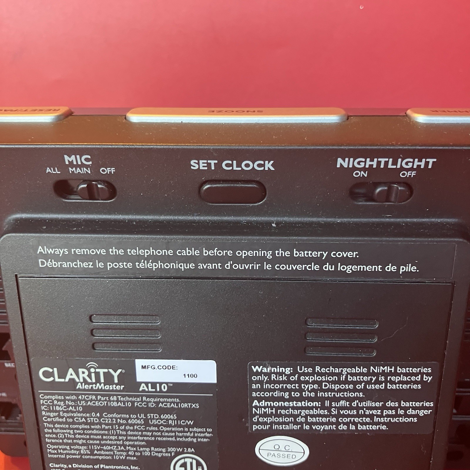 Clarity AlertMaster® Visual Alert System AL10™ Base Unit Only TESTED