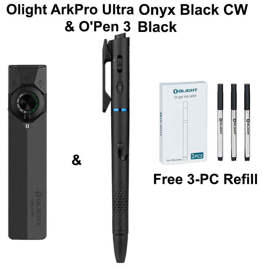 Olight ArkPro Ultra Class 3R Onyx Black CW & Open 3 Black, FREE 3PCs Refill