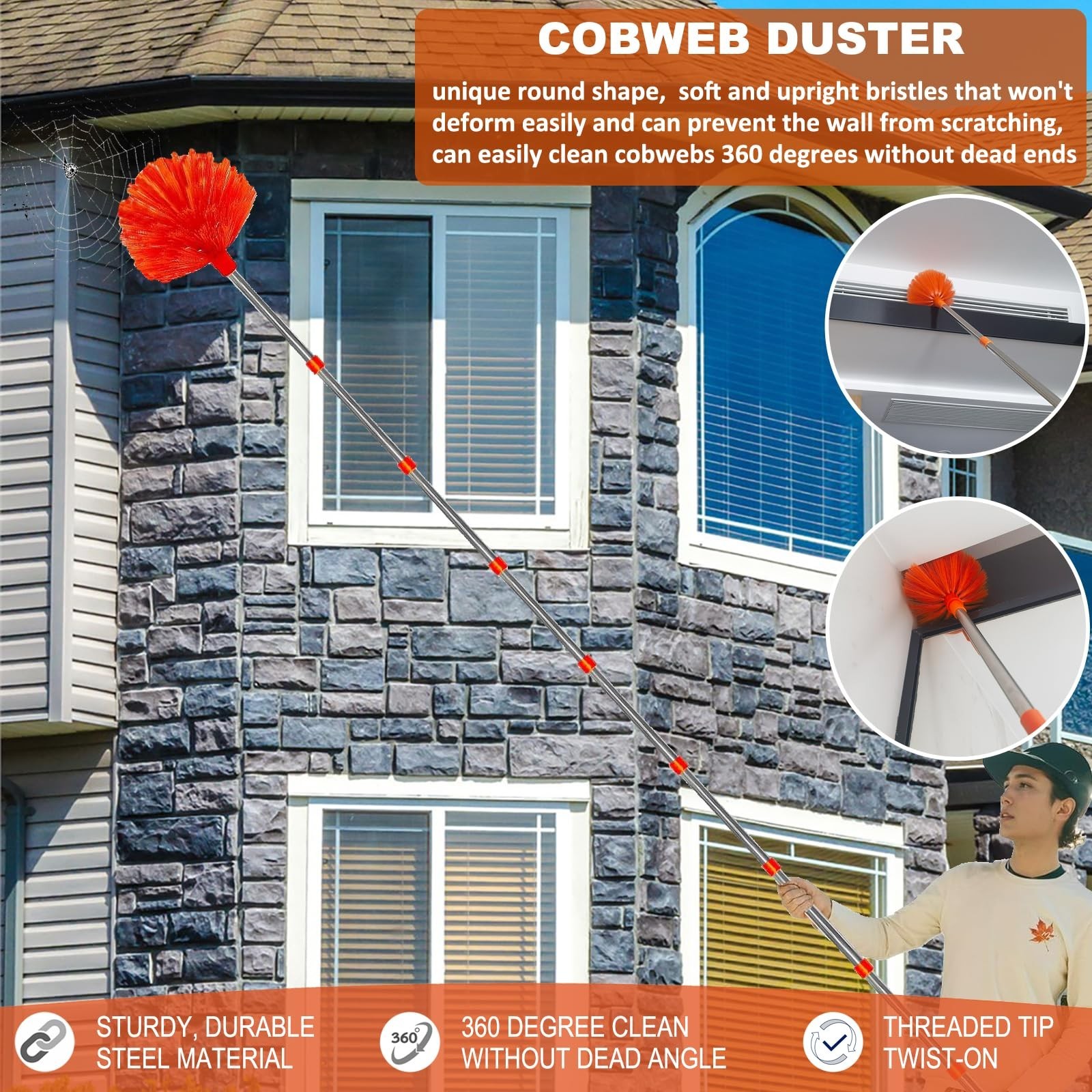20 Ft+ High Reach Cleaning Tool Kit - Microfiber Feather Ceiling Fan Duster &...