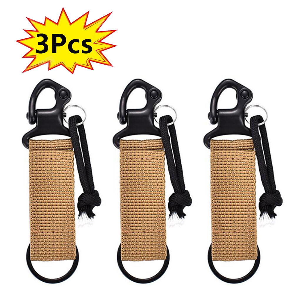 3-Pack Khaki Tactical Hanging Belt Carabiner KeyHook Webbing Buckle Strap Clip
