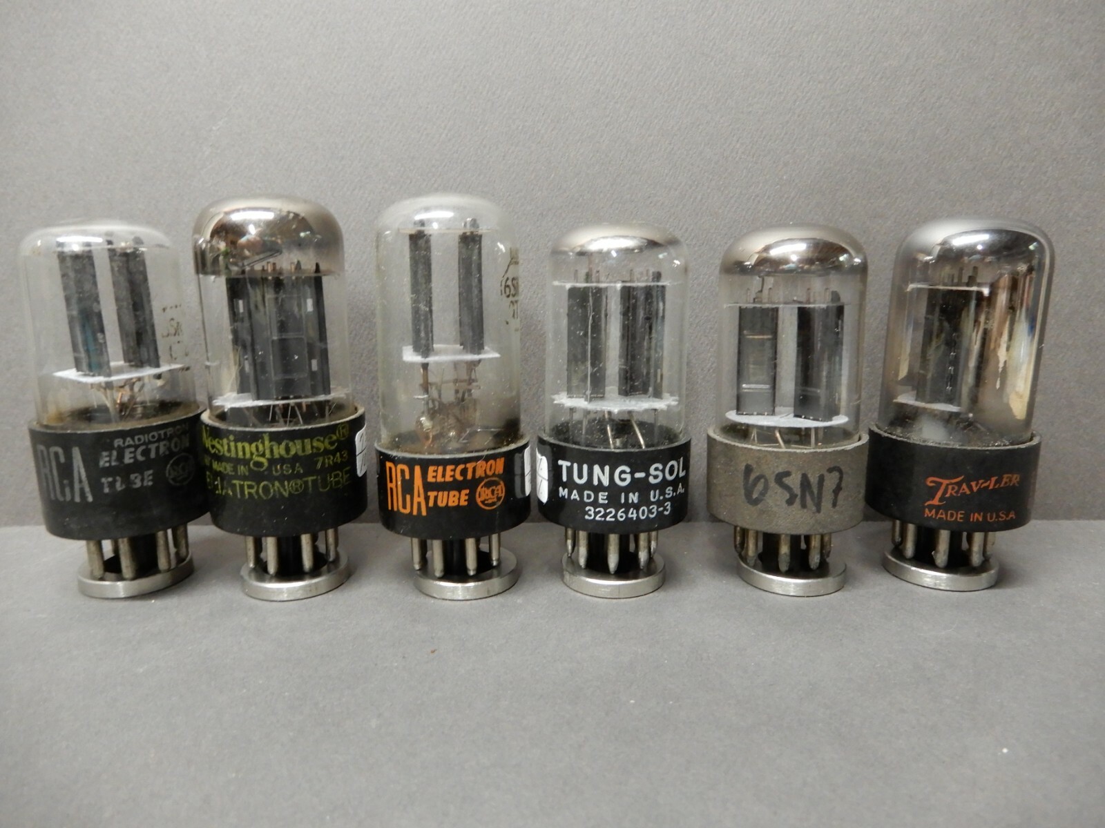 Mixed Makes 6SN7 Vacuum Tubes (6) Shown All Over The Board! Tested 73% - 111% Gm