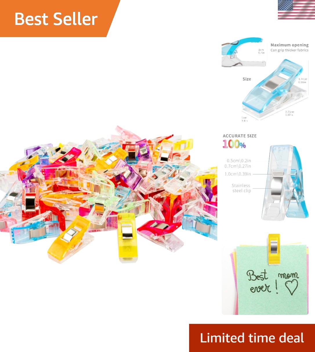 Multipurpose Sewing Clips, 100 Pcs  Plastic Fabric Clips Supplies, Perfect Al...
