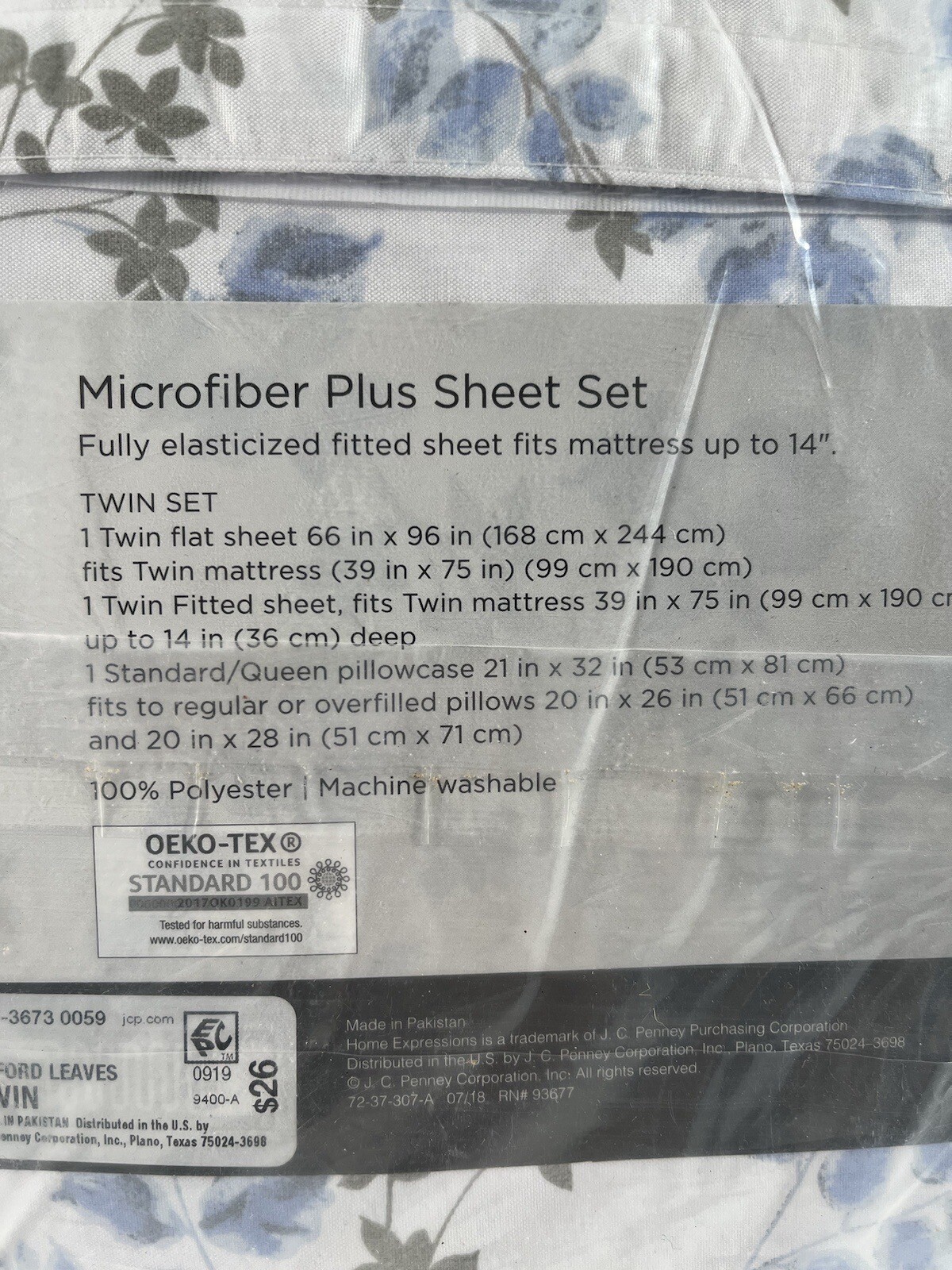 NEW Microfiber Sheet Set Twin Home Expressions Oxford Leaves