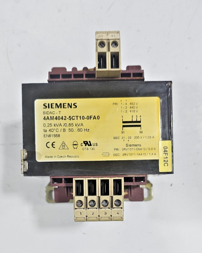 Siemens 4AM4042-5CT10-0FA0 0,25 kVA/ 0,85kVA Transformer PRI,418-462V SEC,230V