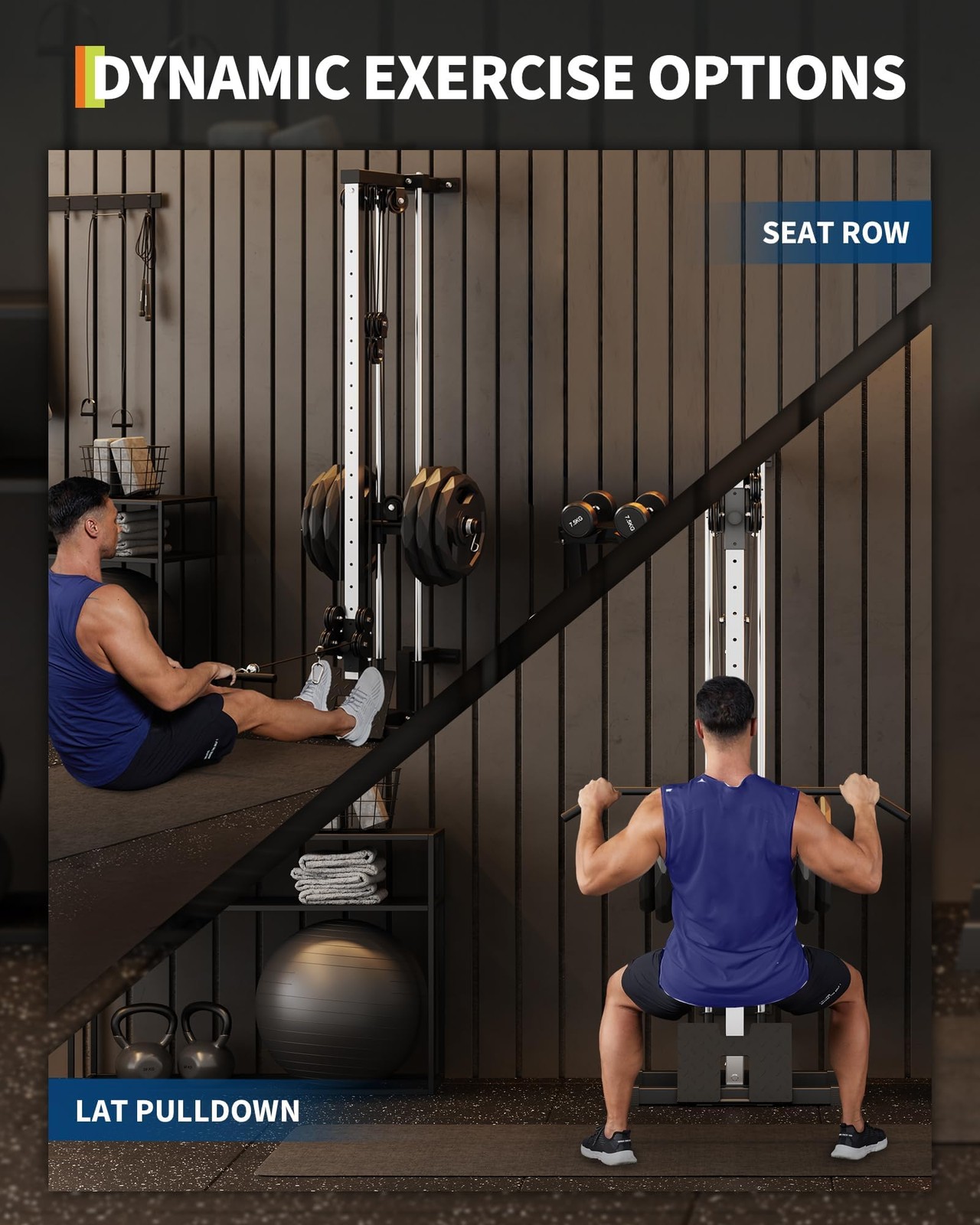 Wall Mount Cable Machine LAT Pulldown Machine, Cable Crossover Machine Home Gym
