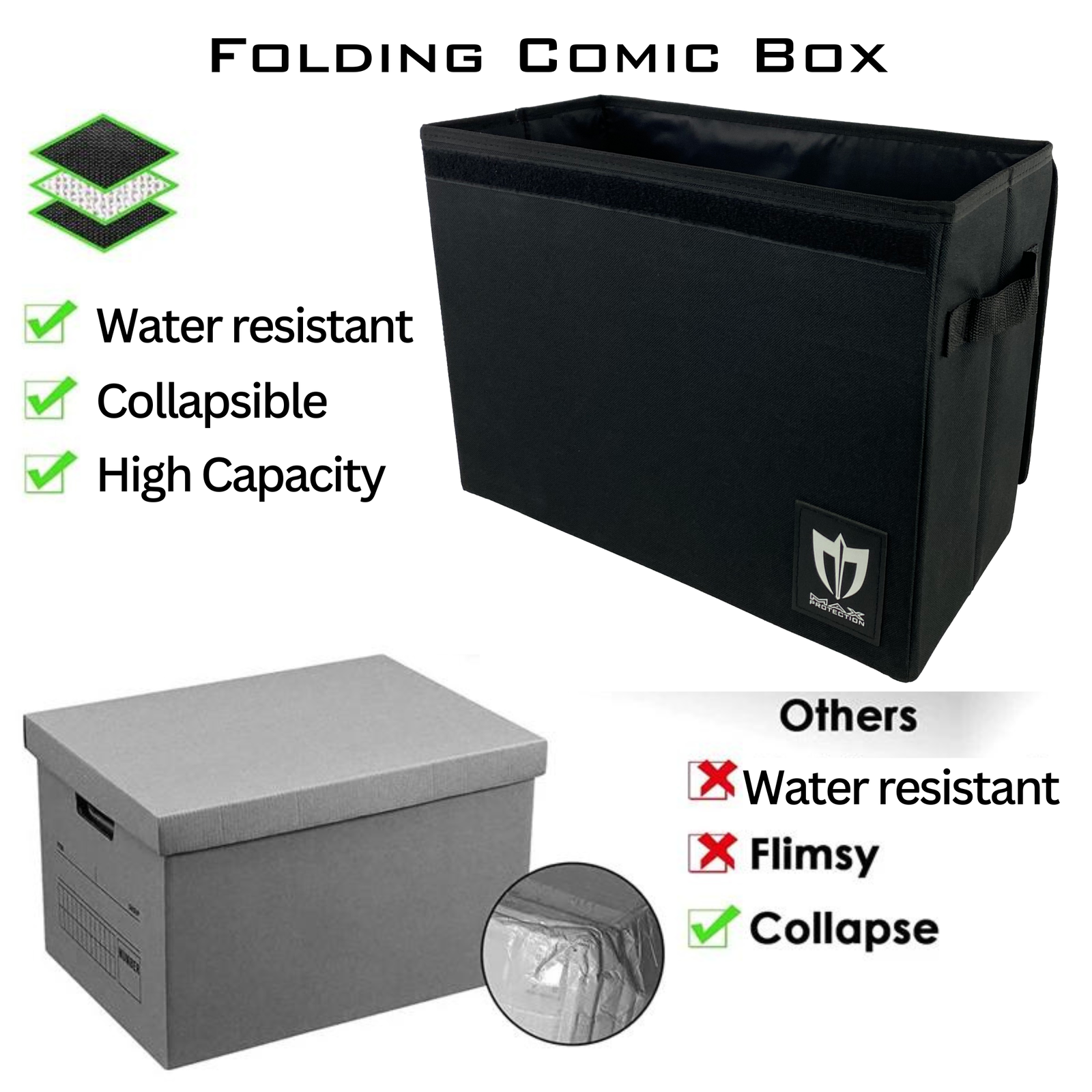 (2) MaxPro Comic Book Foldaway Light-Weight Collapsible Storage Boxes Stackable
