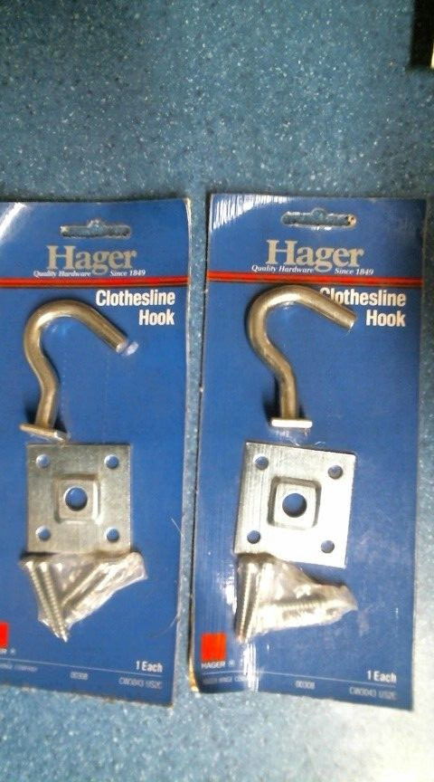 Hager 00308 CW3043 US2C, Clothesline Hook with Hardware, Lot of 2, FREE SHIPPING