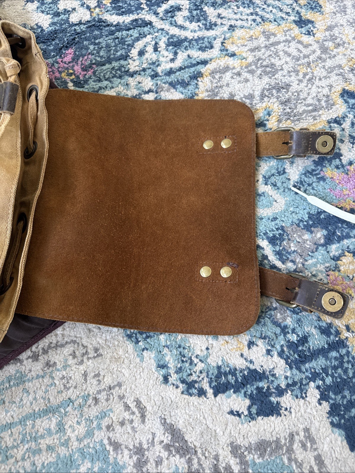 Kattee Brown Canvas Leather Hiking Backpack Buckle Closure Adjustable Straps Y2K