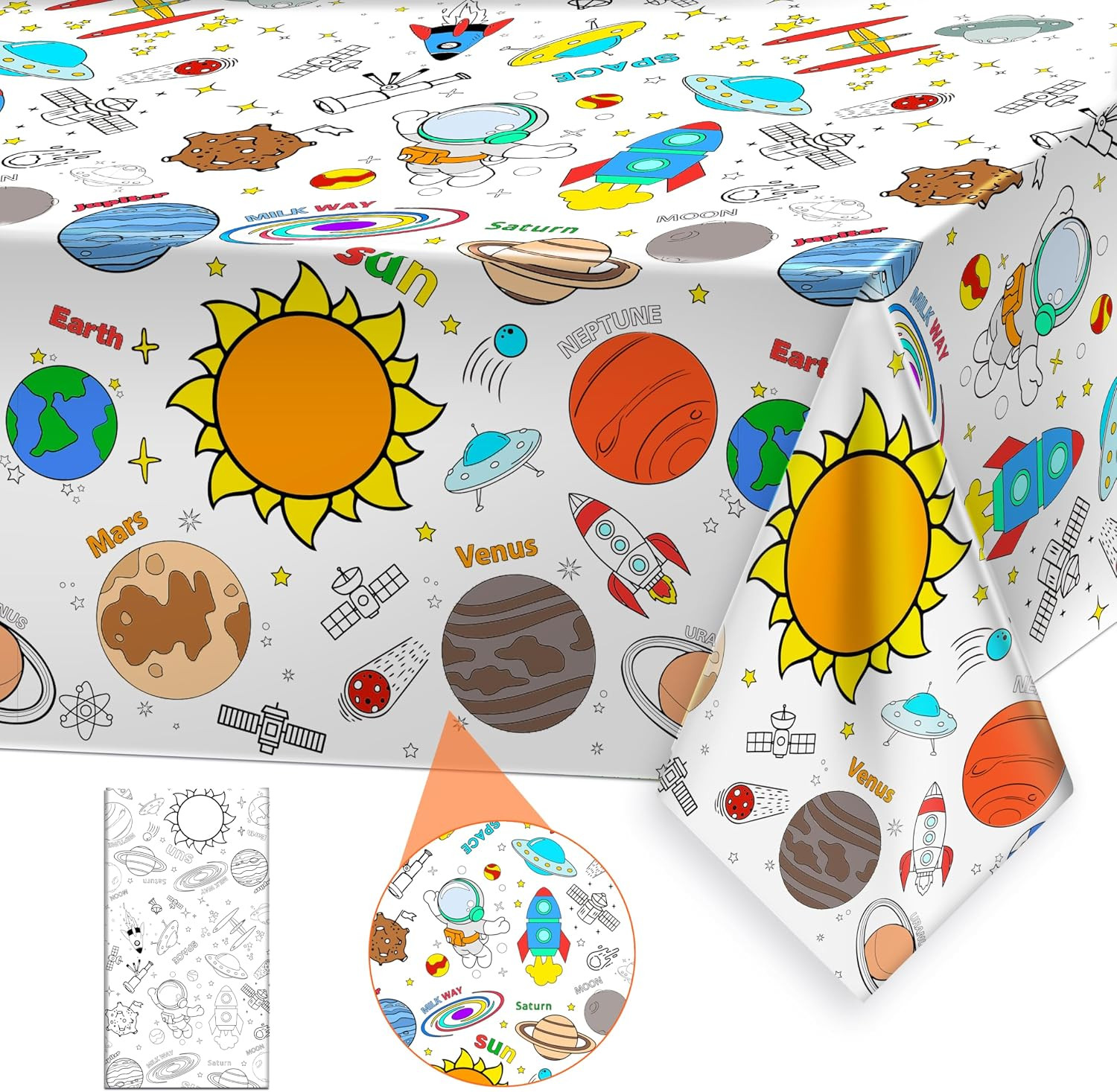 Giant Outer Space Coloring Tablecloth for Kids - Solar System Universe Paper Tab