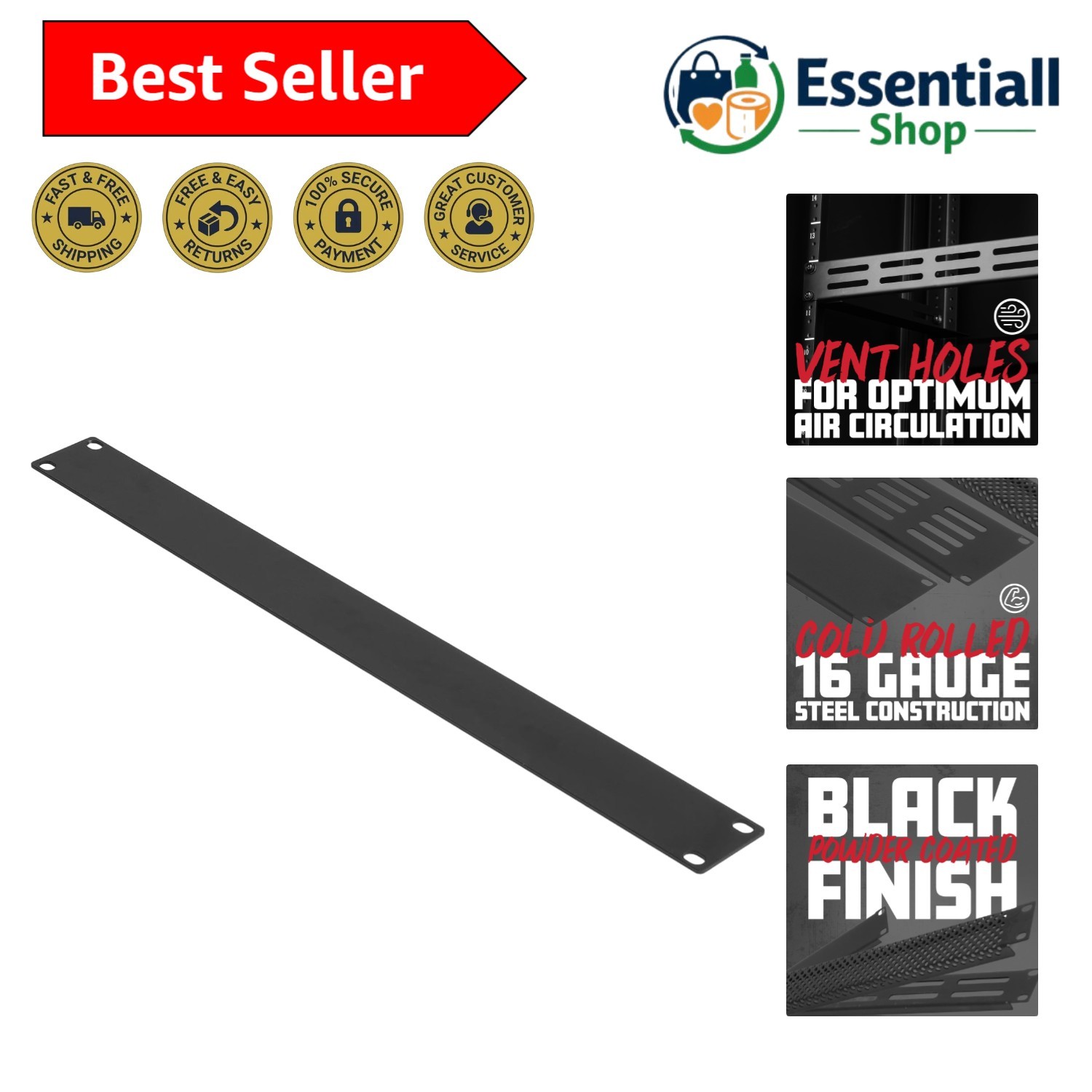Rackworks Universal Rack Mounted Steel Flat Panel Accessory, 1U Size GRW-PNLS...