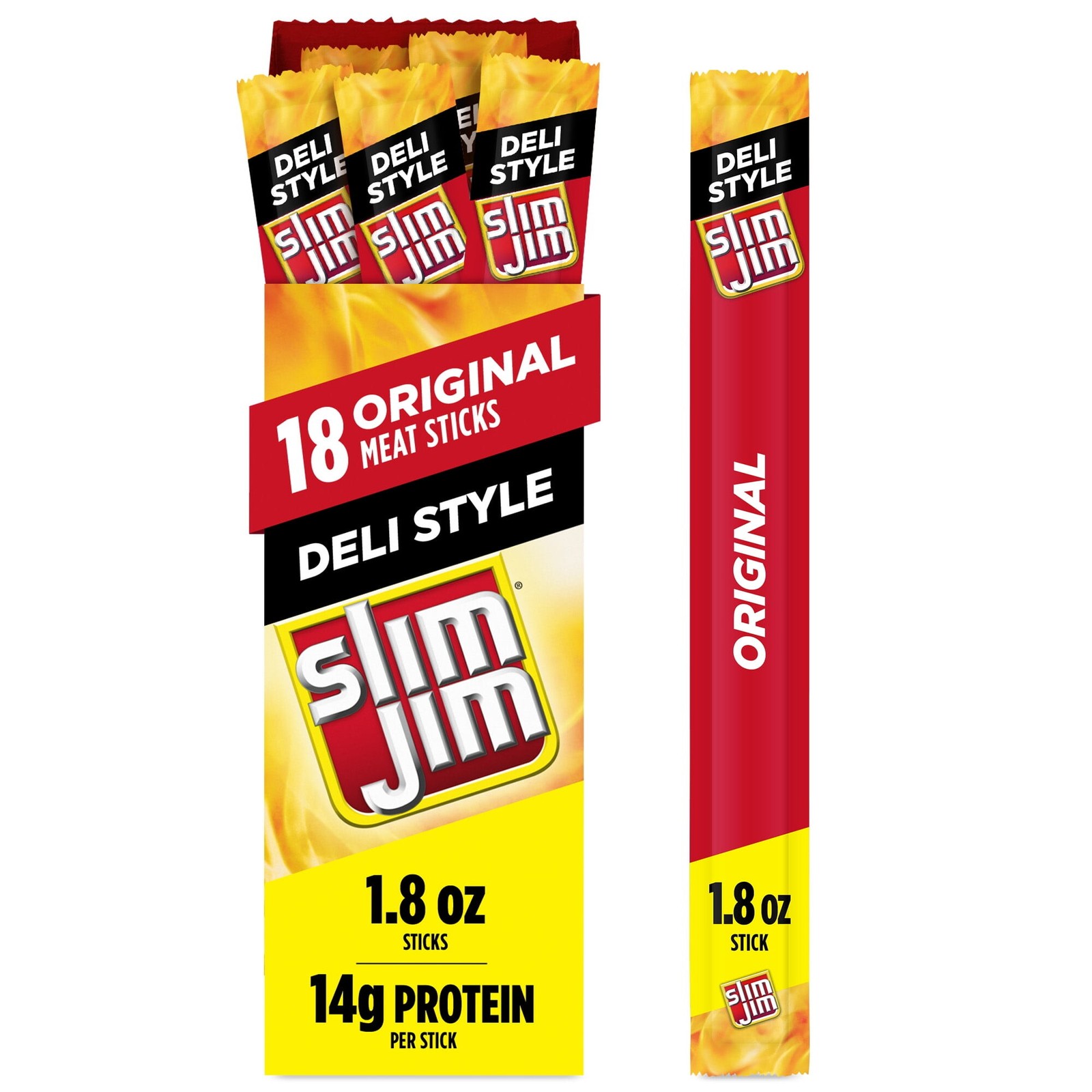 Slim Jim Smoked Meat Sticks, Deli Style Original Flavor, 1.8 oz (18-ct)