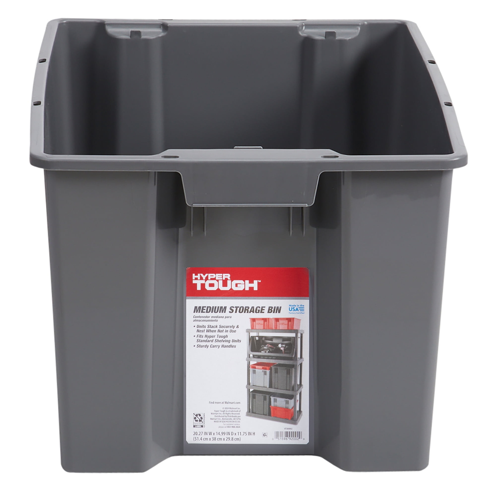 Tough Medium Nesting/Stacking Plastic Storage Bin, Gray