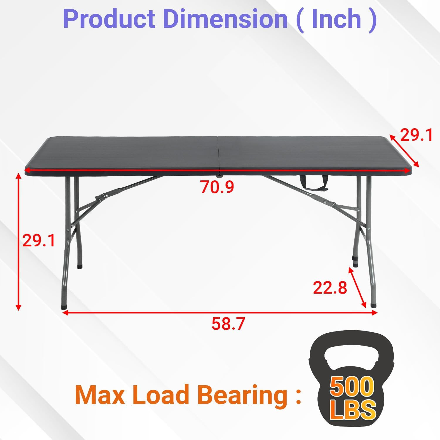 6FT Folding Table, Portable Fold-In-Half Plastic Picnic Party Table with Carryin