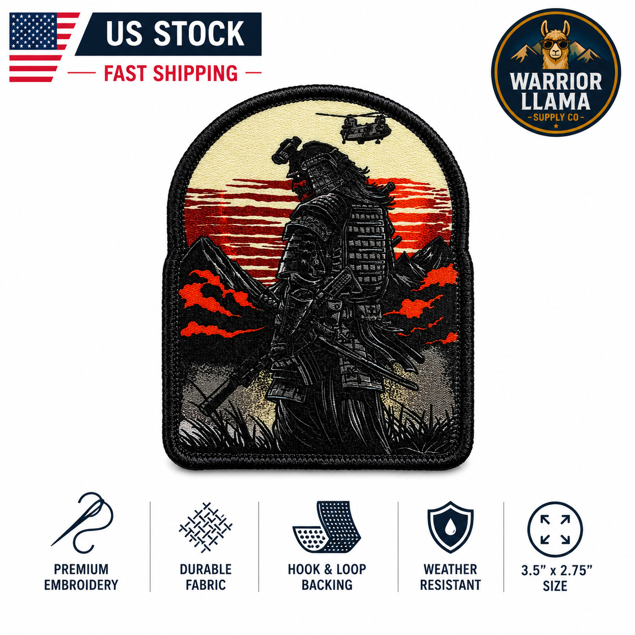 Samurai Warrior Embroidered Morale Patch 3.5" Hook & Loop Tactical Ronin