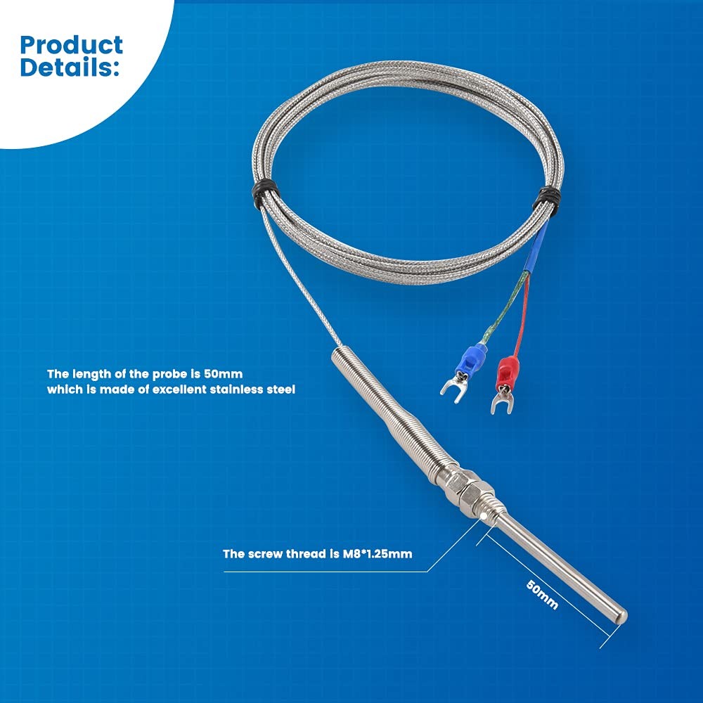 K-Type Thermocouple Temperature Sensor 0-600°C 2M Wire 50mm Probe