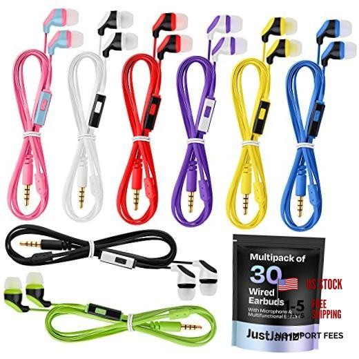 30x Multipack—Bulk Earbuds with Microphone—For Schools, Classroom