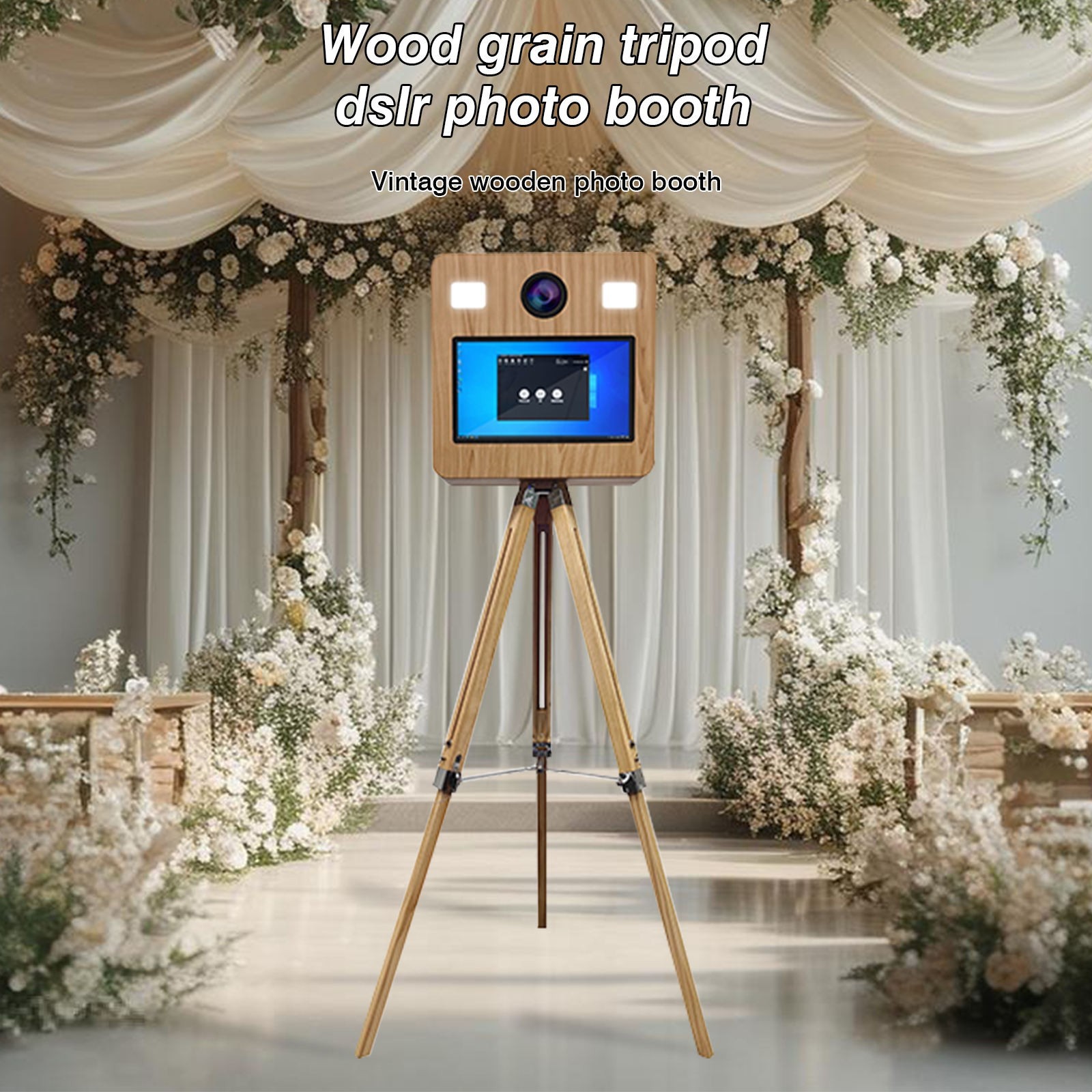 15.6-in Touchscreen Wooden Grain DSLR Photo Booth Camera Remote with Flight Case