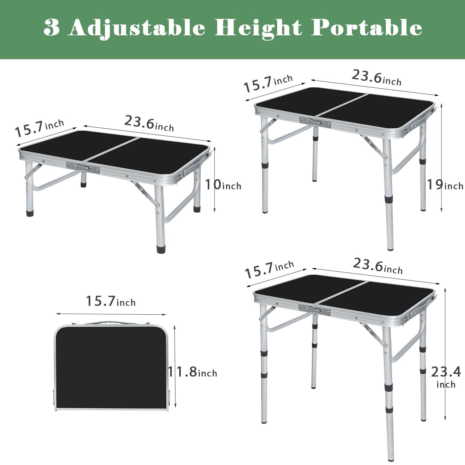 Portable Camping Table, Adjustable Height Aluminum Folding Table, Lightweight...