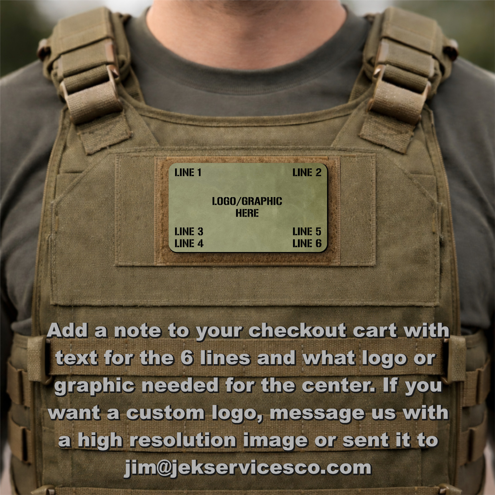 Custom Plate Carrier Name Tag 4" x 2.25" Hook & Loop 6 Line Text & Logo Patch