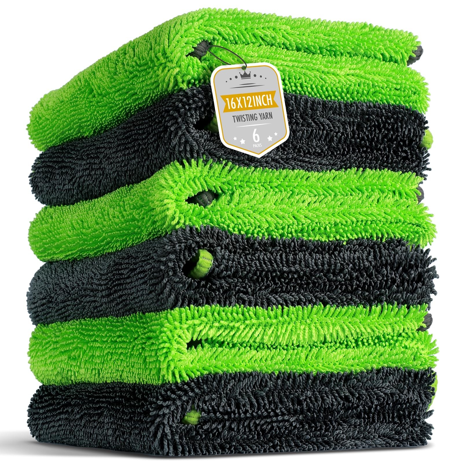 VIGORSHINE 6-Pack Microfiber Towels for Cars (16"×12") Medium, Grey and Green