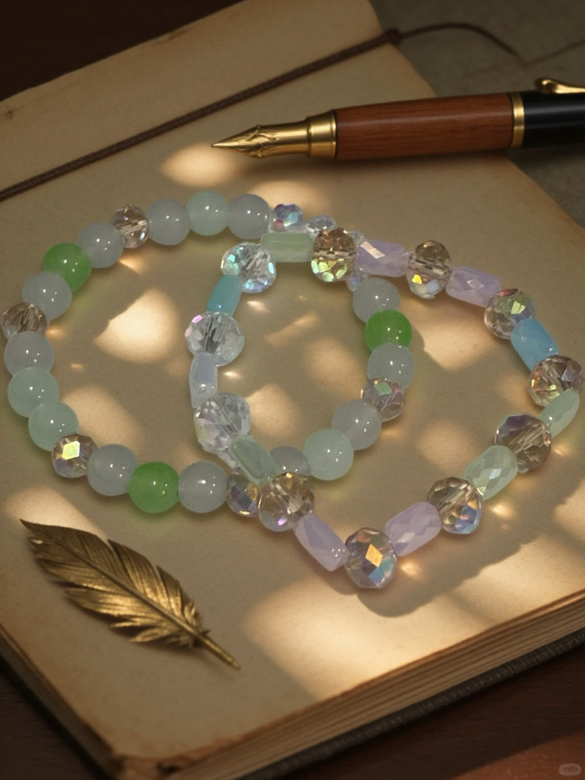 Handmade Glass, Crystal & Gemstone Bracelet Set of 2
