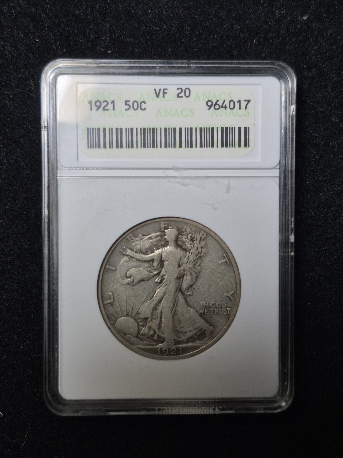 1921 P Walking Liberty Half Dollar VF20 ANACS Old Gen Holder