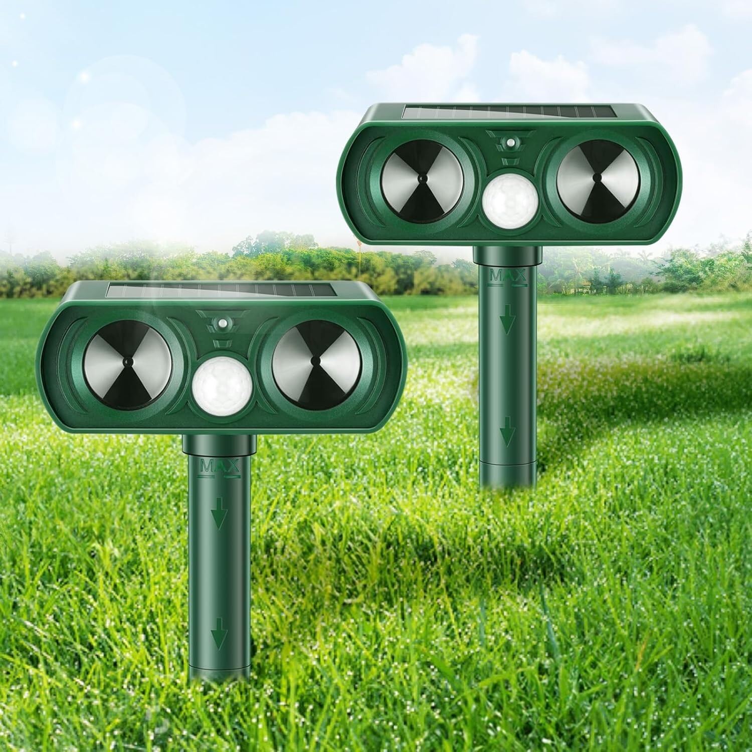 2 Pack Solar Ultrasonic Animal Repellent Outdoor Cat Squirrel Rabbit Raccoon Rep
