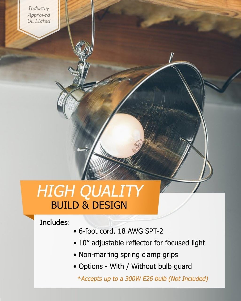 Versatile 300W Clamp Lamp with Reflector & Bulb Guard