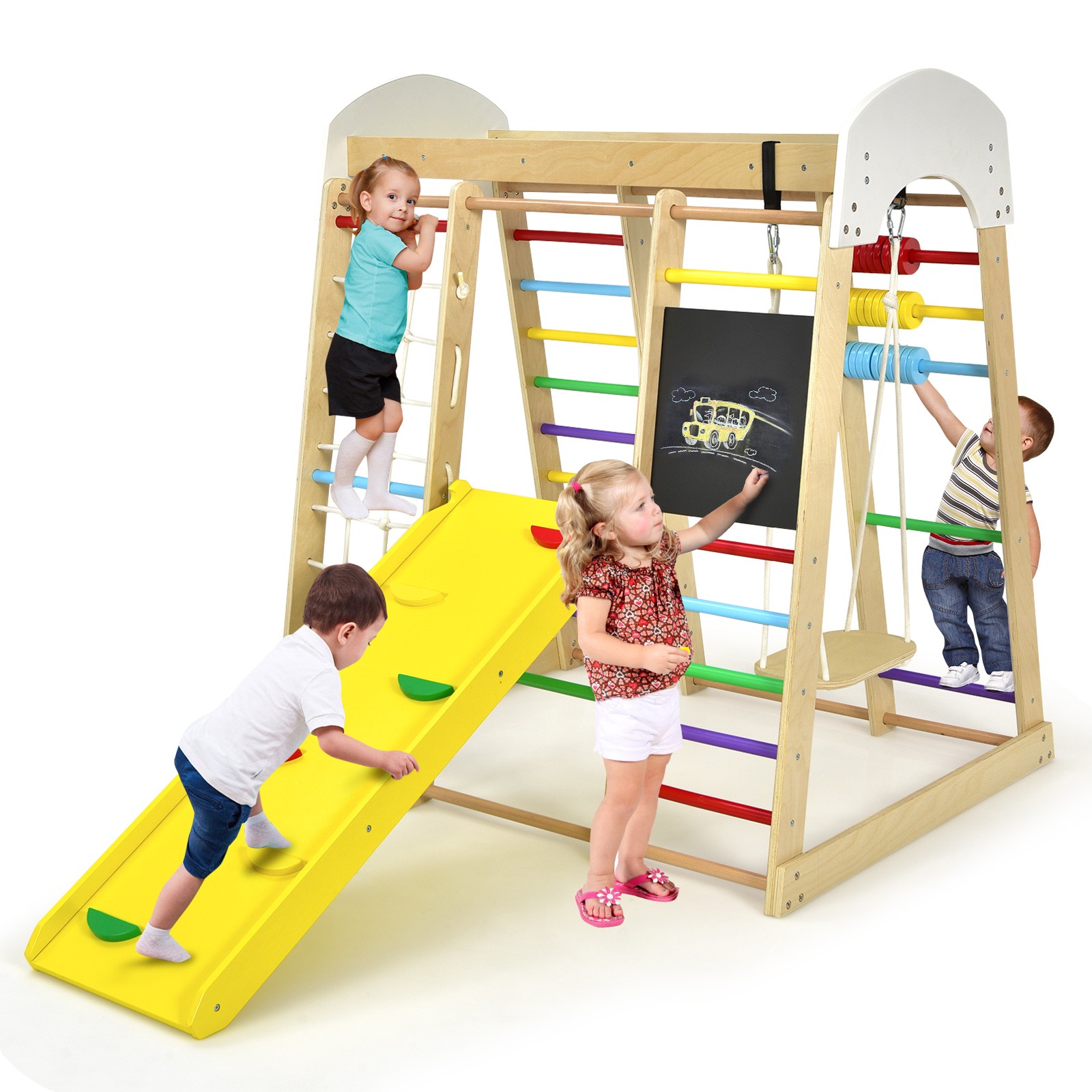 Indoor Playground Climbing Gym Kids Wooden 8 in 1 Climber Playset  for Children