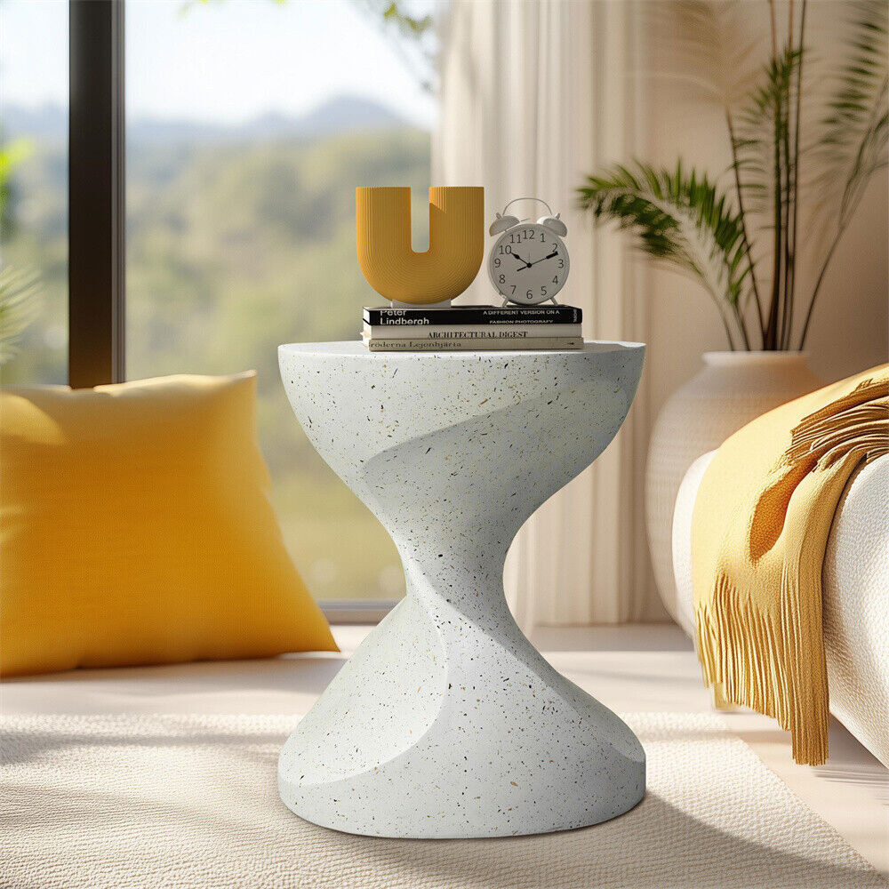 Artist Hourglass Garden Stool Patio Sturdy Faux Terrazzo Side Table Plant Table