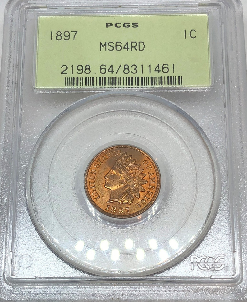 1897 INDIAN HEAD CENT PCGS MS64RD- OLD GREEN HOLDER