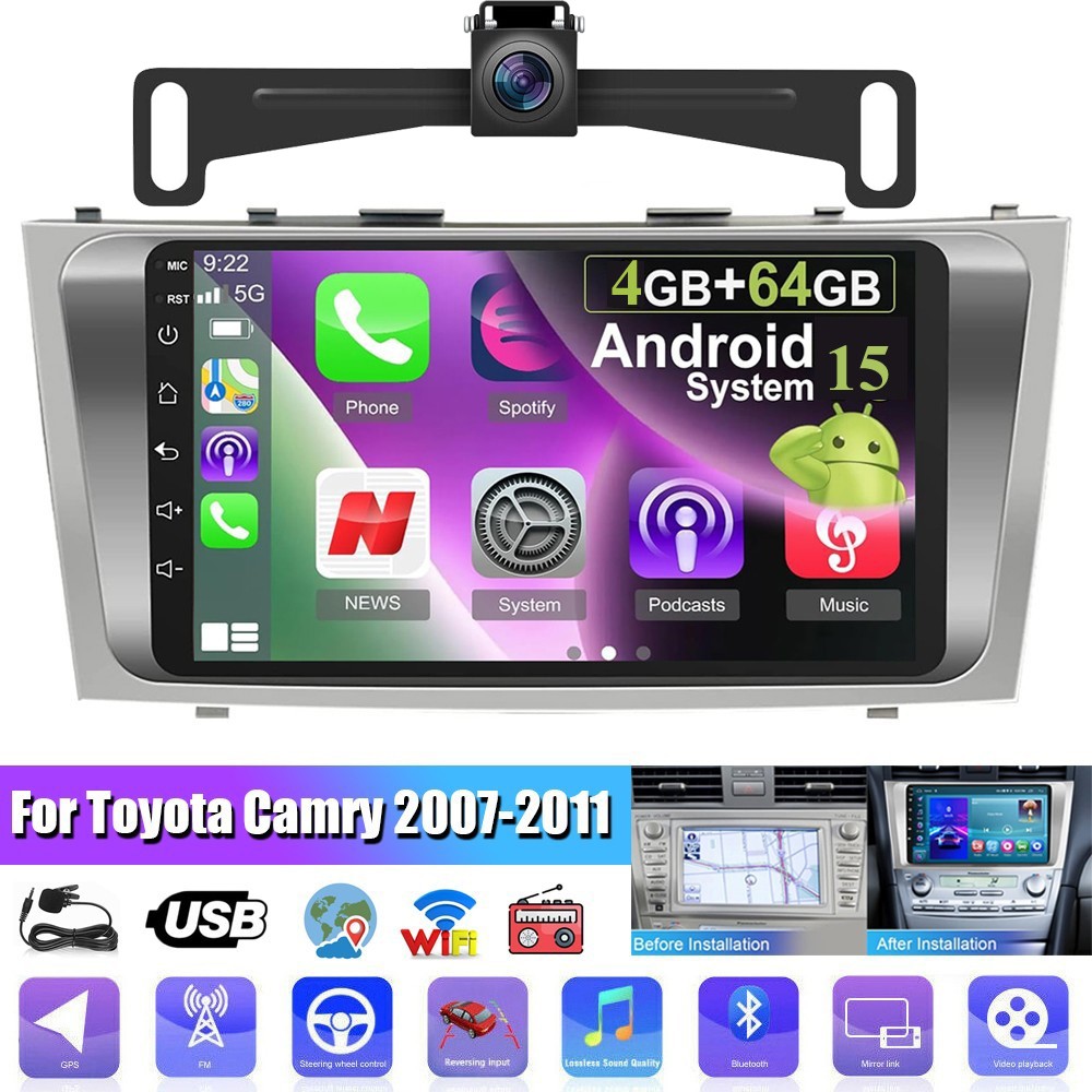 For Toyota Camry 2007-2011 Radio Android 15 Car Stereo Carplay Navi WiFi FM+CAM