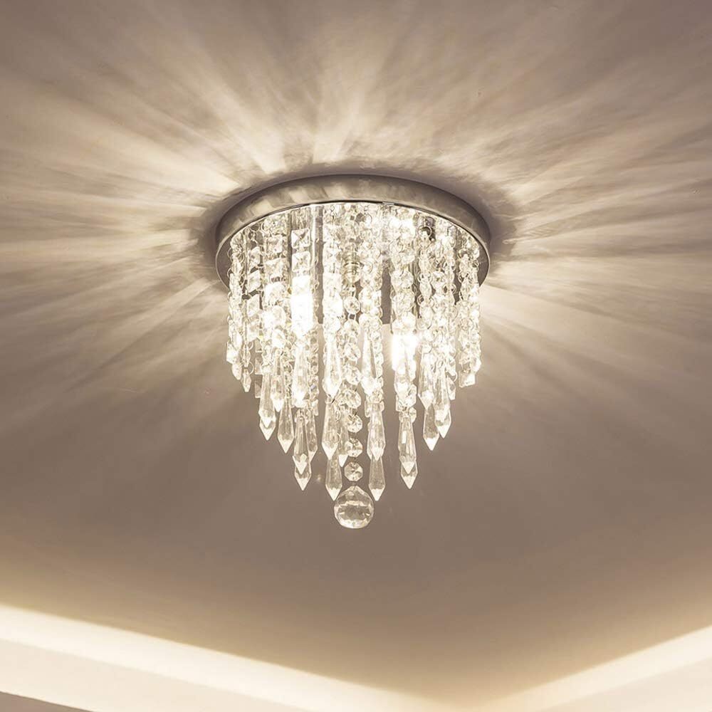 Compact Crystal Chandelier Light Fixture 10.4 Inch High Elegant Home Decor