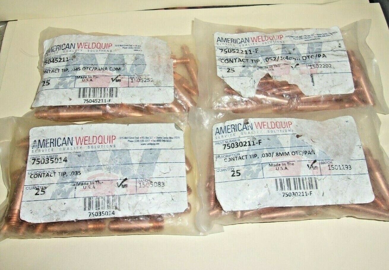 Assorted American Weldquip  Contact Tips Standard .045,.052, 035, 030 (100Pcs)