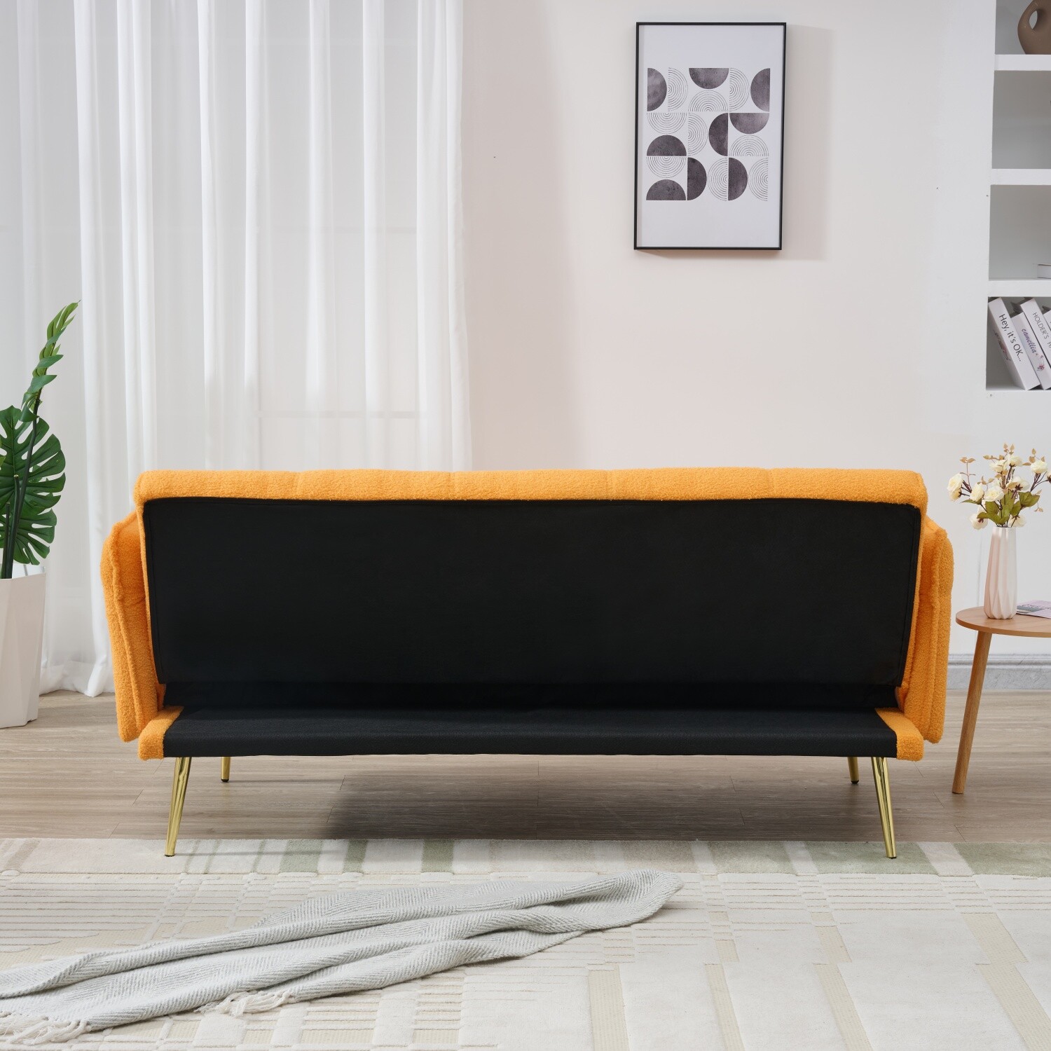Convertible Sleeper Sofa Bed Futon Sofa Bed Folding Recliner Sofa Yellow/Orange