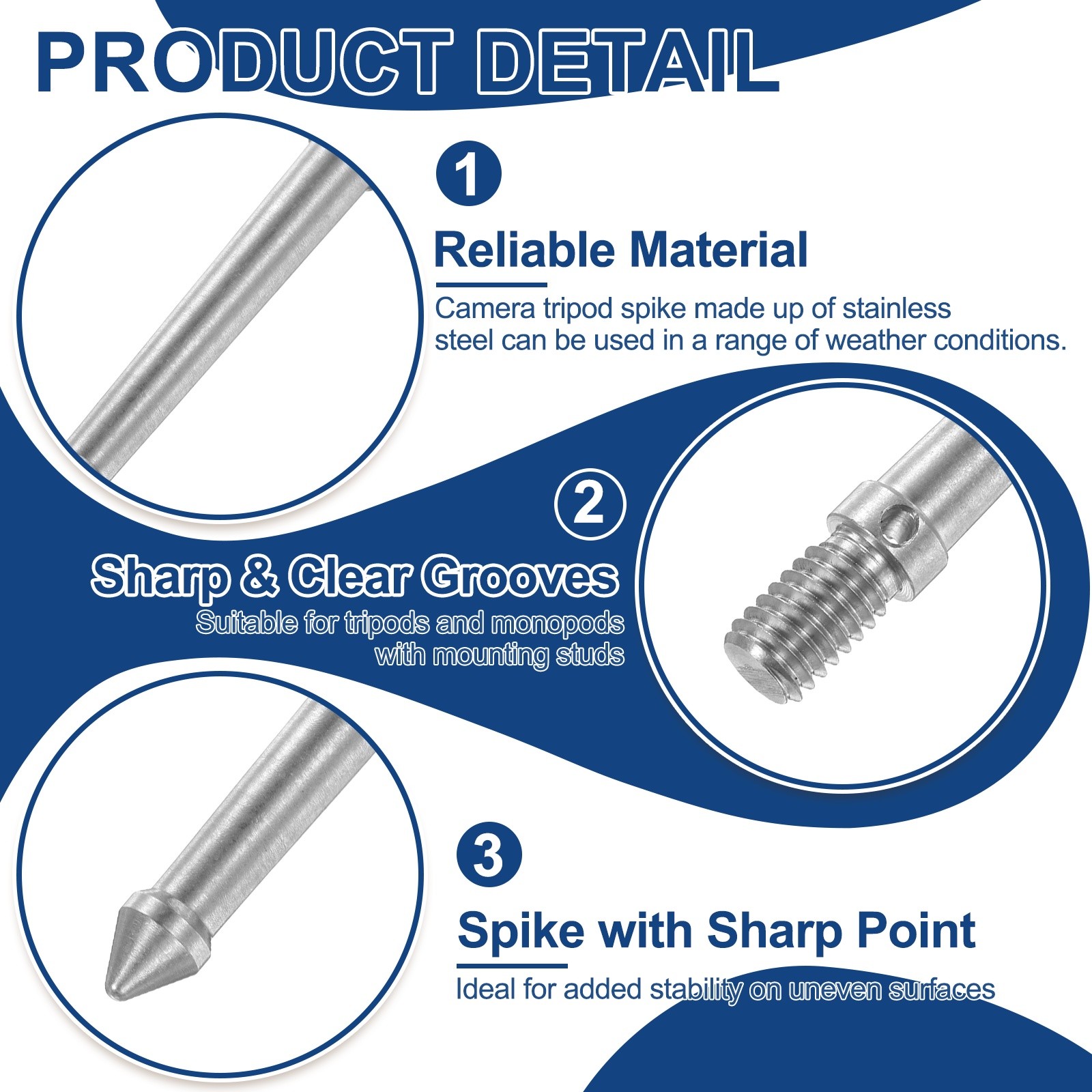 3/8" Thread Tripod Spike, 3.14"/80mm Camera Tripod Ground Spike - 3Pcs