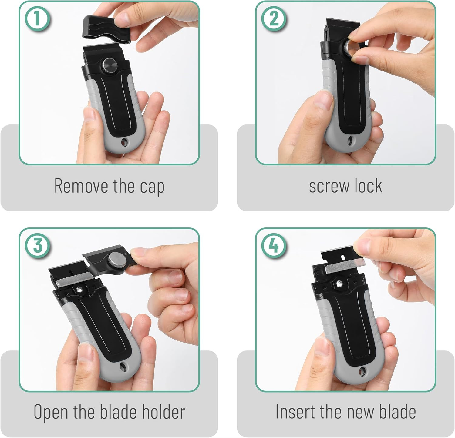 Bates- Razor Blade Scraper Scraper Set with 10 pcs Extra Blades Grey