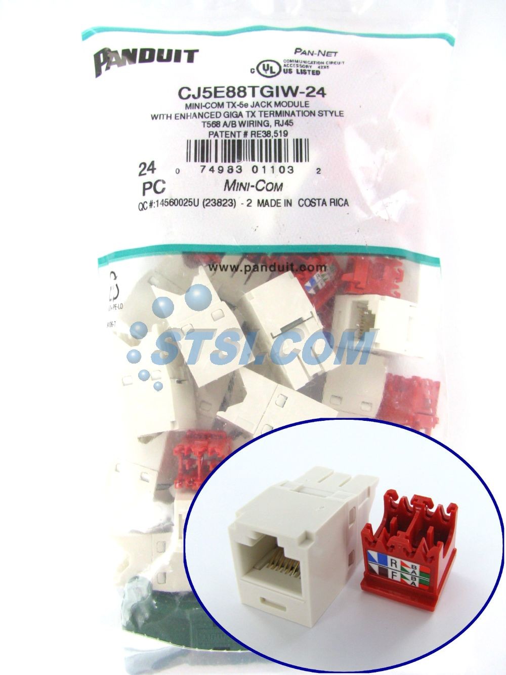(24-PACK) Panduit CJ5E88TGIW-24 Cat5e Mini-Com Jack Module, Off-White ~STSI