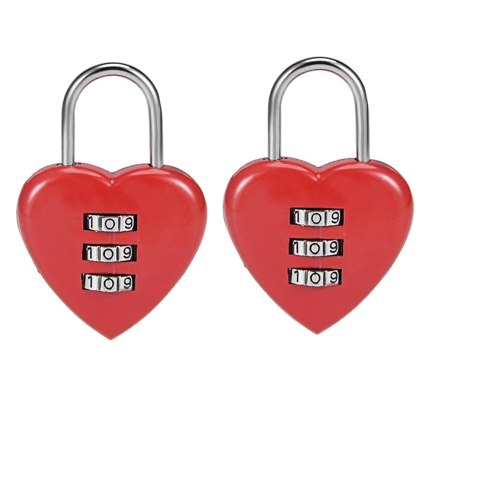 2Pcs Red 3 Digit Combination Padlock, 3mm Shackle, Zinc Alloy Lock Heart Shap...