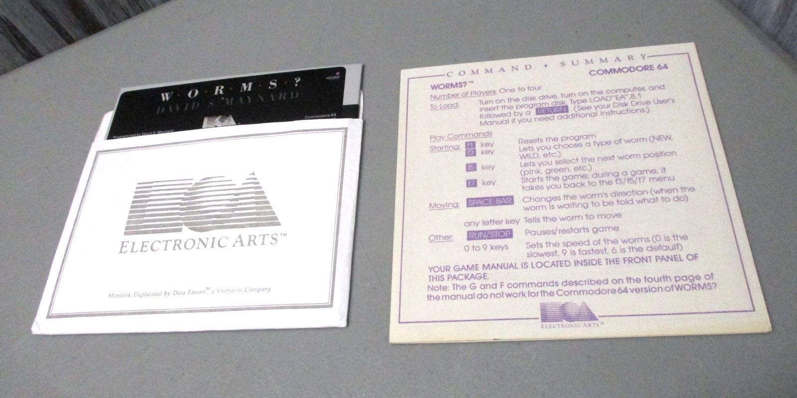 C64 Game *Worms* by Electronic Arts EA Commodore 5.25" Floppy Disk+Manual