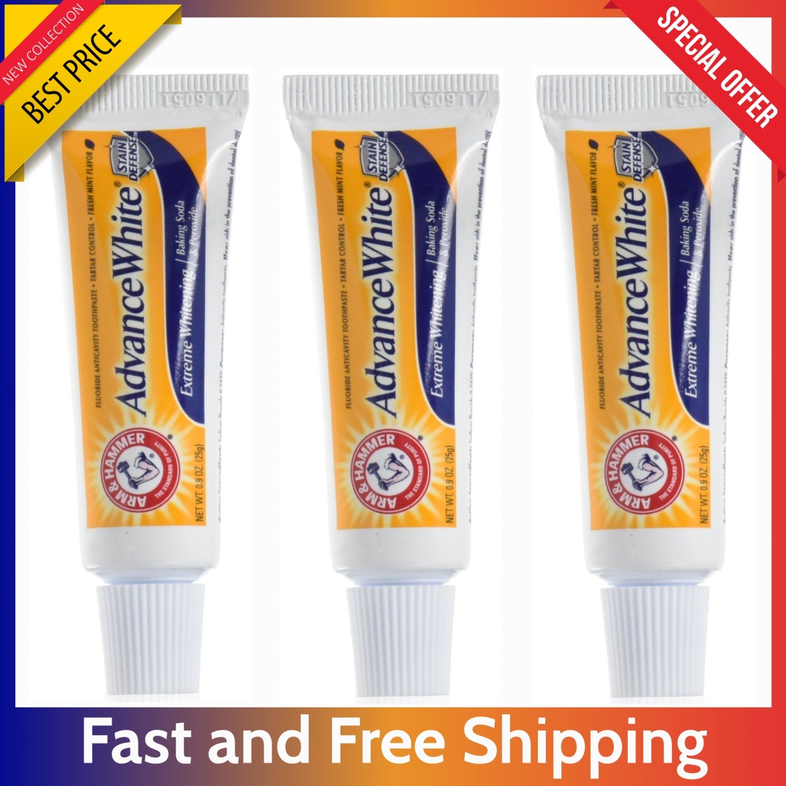 3 Pack Arm & Hammer Advance White Toothpaste 0.9 oz - Whitening Oral Care Kit...