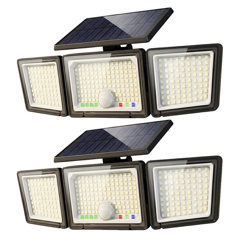 2 Pack Solar Security Light Outdoor 3 head 6500K 3000LM LED Motion Sensor IP65