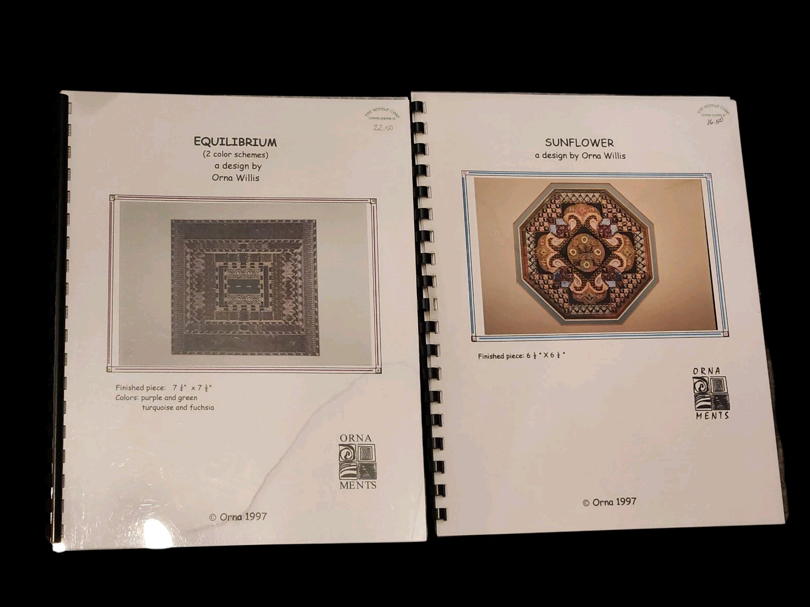 Orna Willis Needlepoint Patterns Lot Of 2 - Sunflower And Equilibrium